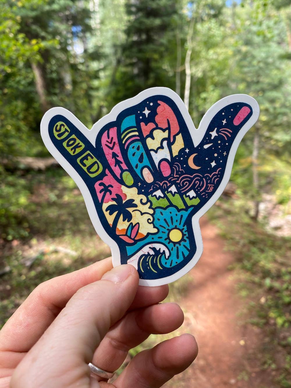 Sticker Art - Vente Autocollant - Autocollant Shaka Hands Beach Wave en forme de palmier Stoked Peace Finger3