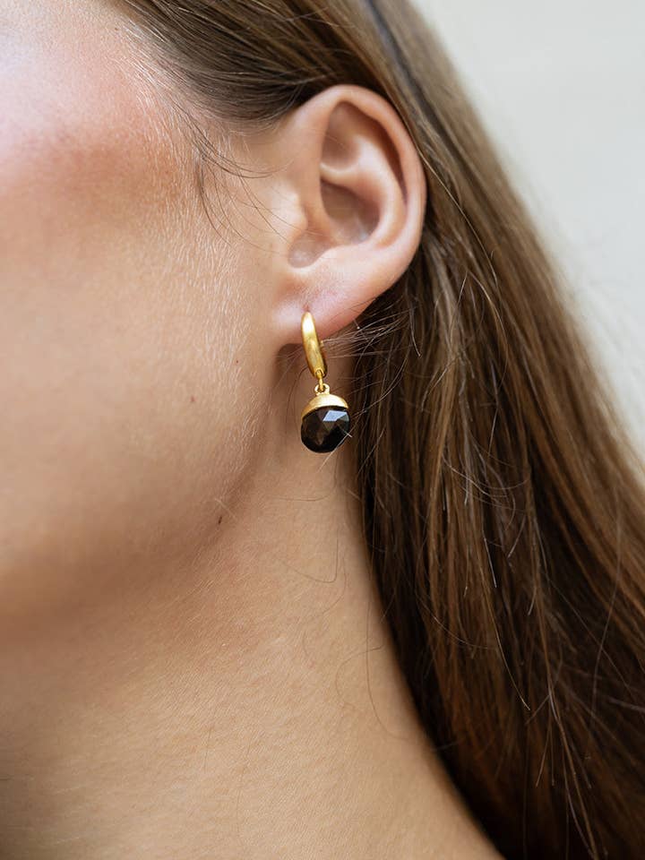 Tirua 18K genbrugsfint guldbelagte øreringe med røgtopas for engroshandel hos SHANSHAN