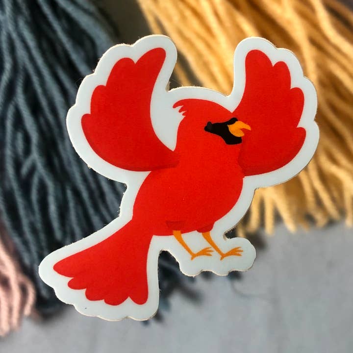 Adesivo in vinile Flying Cardinal da 2" lavabile in lavastoviglie per la vendita all'ingrosso da parte di Earth Curious Art Co