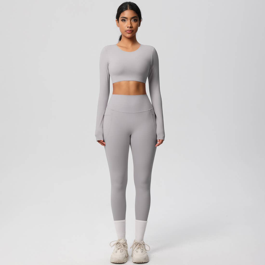 Sodalemon - Wholesale Activewear Set - Women's - Women High-Waist Yoga Set:Cropped Long Sleeve Top + Leggings12