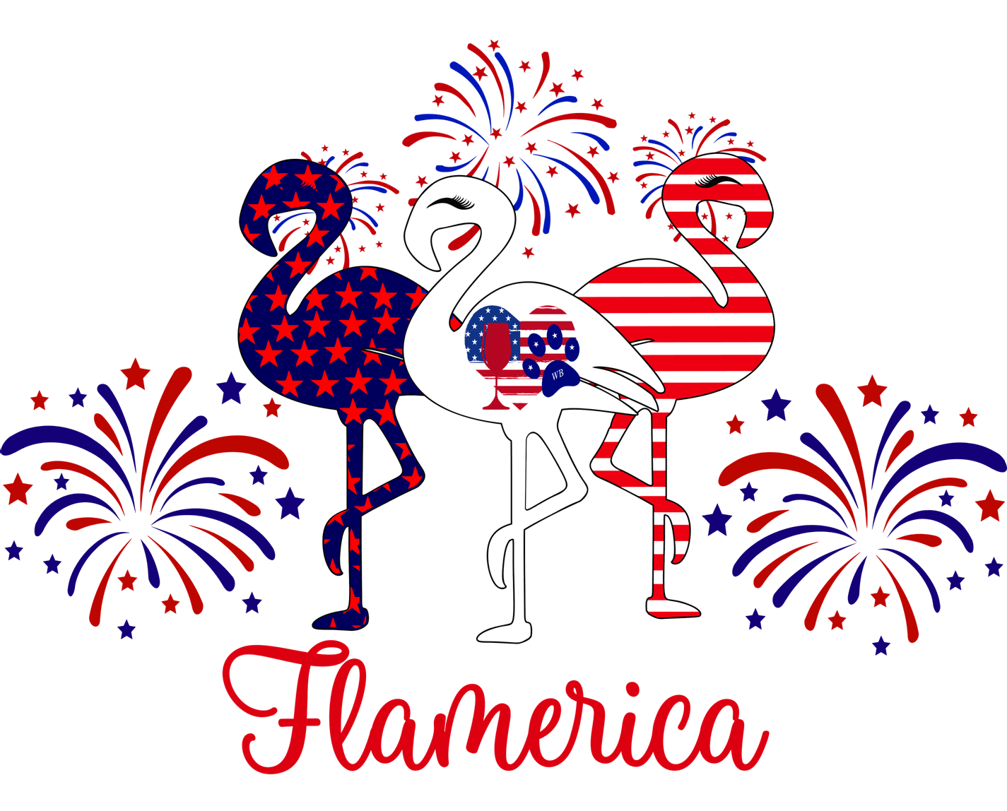 WineyBitches.Co - Wholesale Wine Glass - Flamerica Flamingo – Handmade Glittery Bling Wine Glasses (4th of July Collection)23