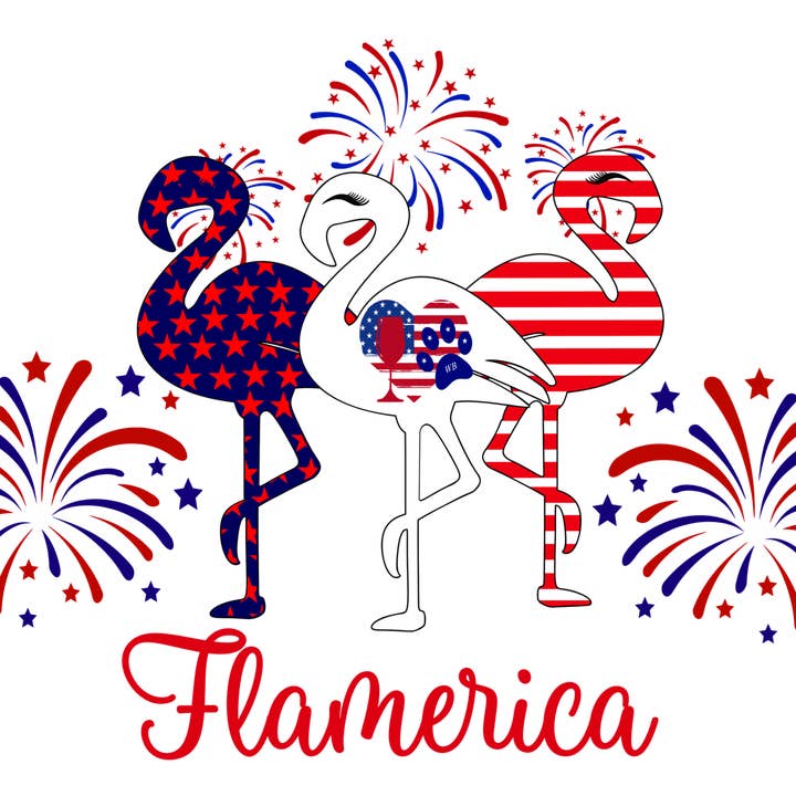 WineyBitches.Co - Wholesale Wine Glass - Flamerica Flamingo – Handmade Glittery Bling Wine Glasses (4th of July Collection)23