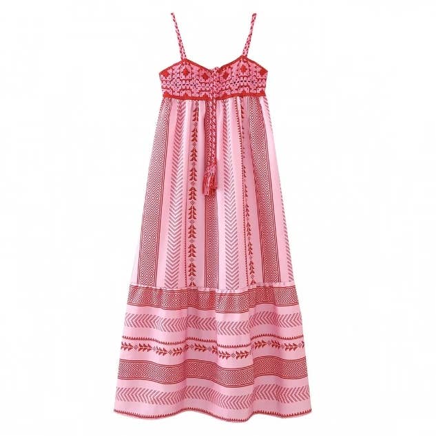 Pink Resort Crochet Stitching Printed Slip Dress for wholesale on Faire
