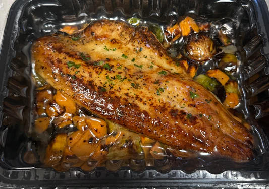 All Fresh Seafood - Wholesale Fish/Seafood - Branzini & Veggies, Winter Style, 1 LB Retail Tray0
