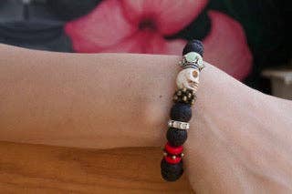 CRETE TRADING INC - Wholesale Beaded Bracelet - Black Lava Rock Crystal Bead Bracelet Skull 10mm3