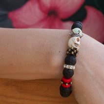 CRETE TRADING INC - Wholesale Beaded Bracelet - Black Lava Rock Crystal Bead Bracelet Skull 10mm3