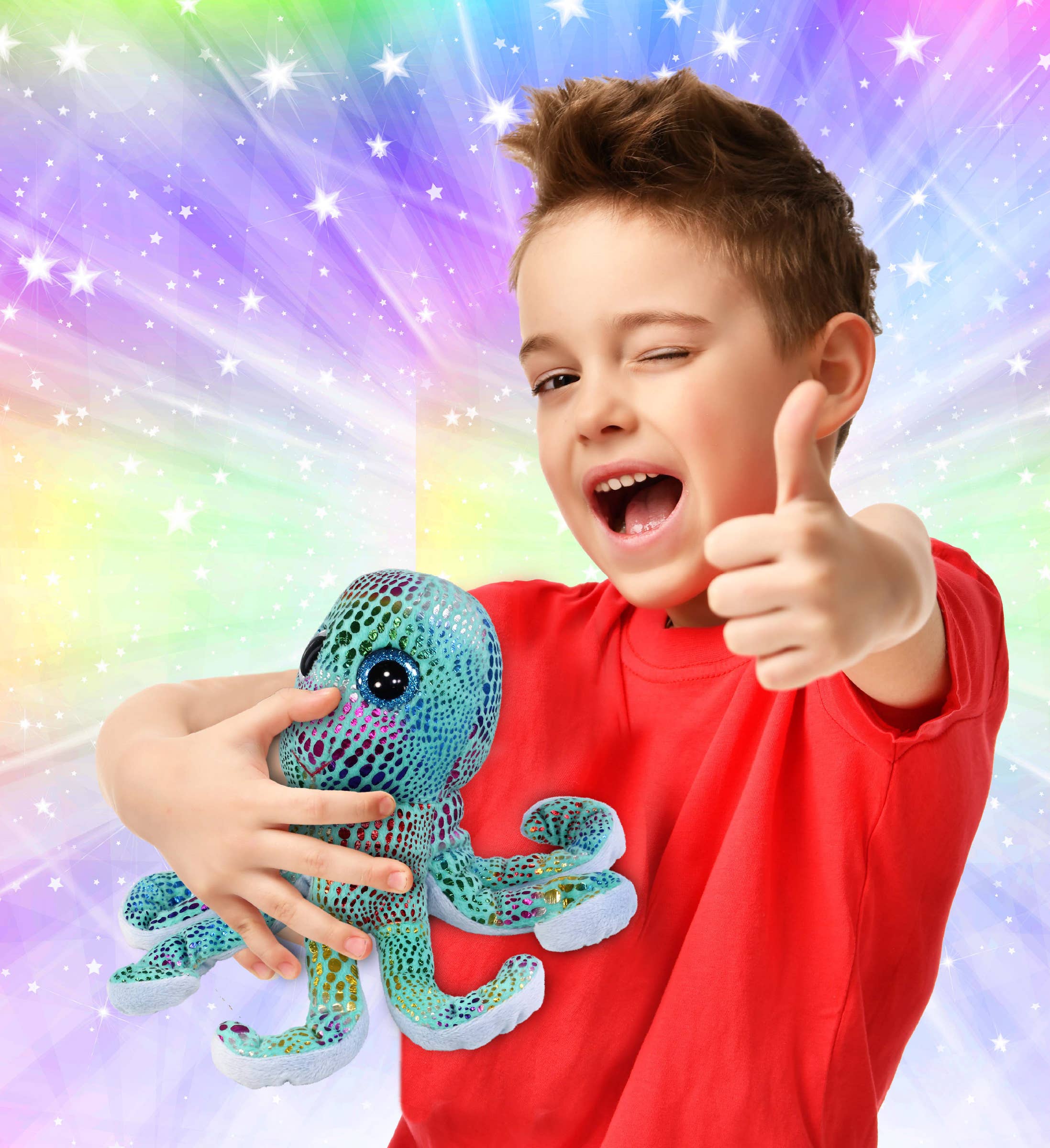 Cota Global – Peluche - Crianças e bebés por atacado – Pelúcia Olhos Grandes - Polvo Arco-íris Iridescente1