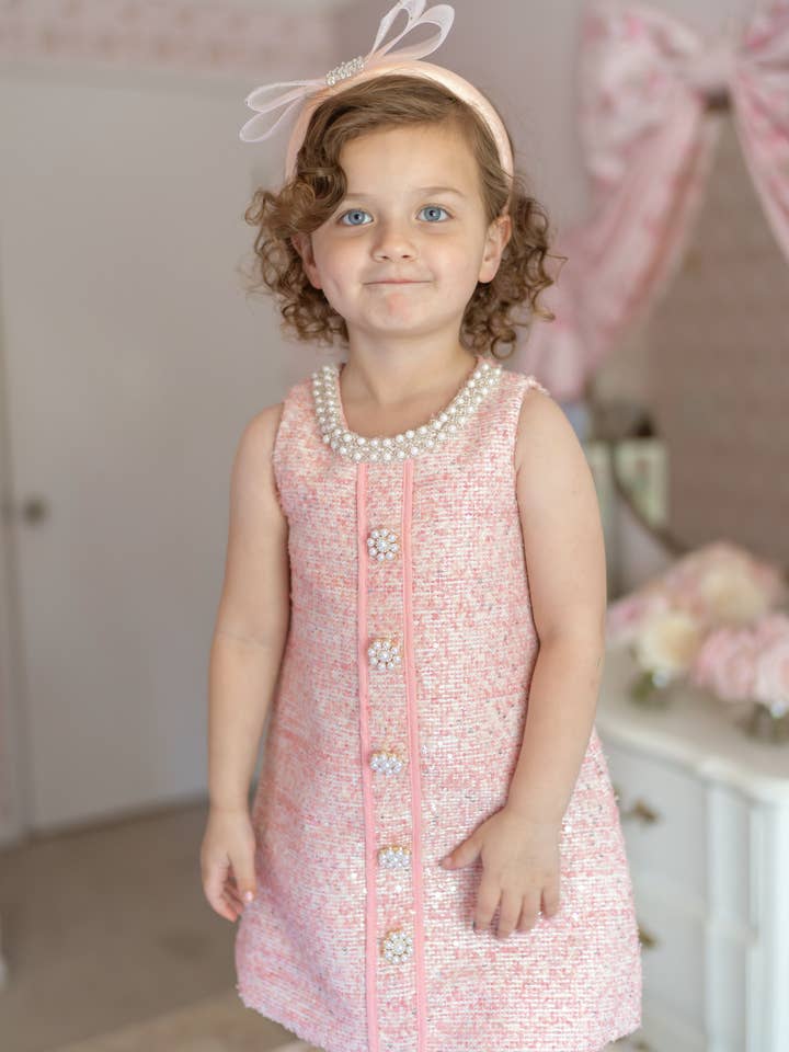 Charlotte Pink Bouclé Tweed Dress for wholesale by Ellie Ellie