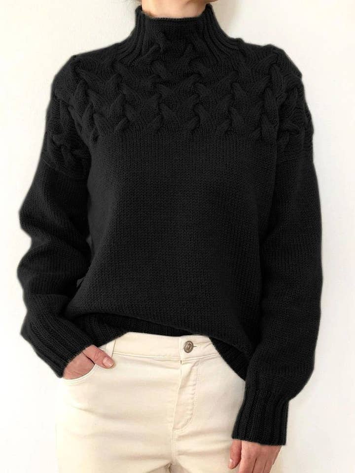 Rosa Clothing - Wholesale Knit Sweater - Women's - Cozy Solid Color Turtleneck Cable Knit Sweater4