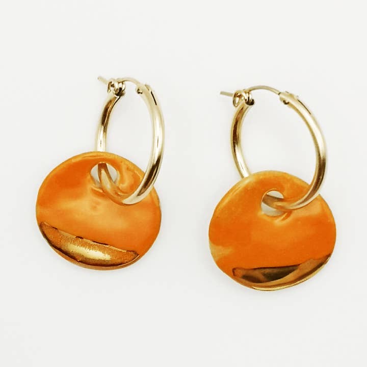 Boucles d'oreilles oranges et or Gold Filled for wholesale by Corinne Ceramique