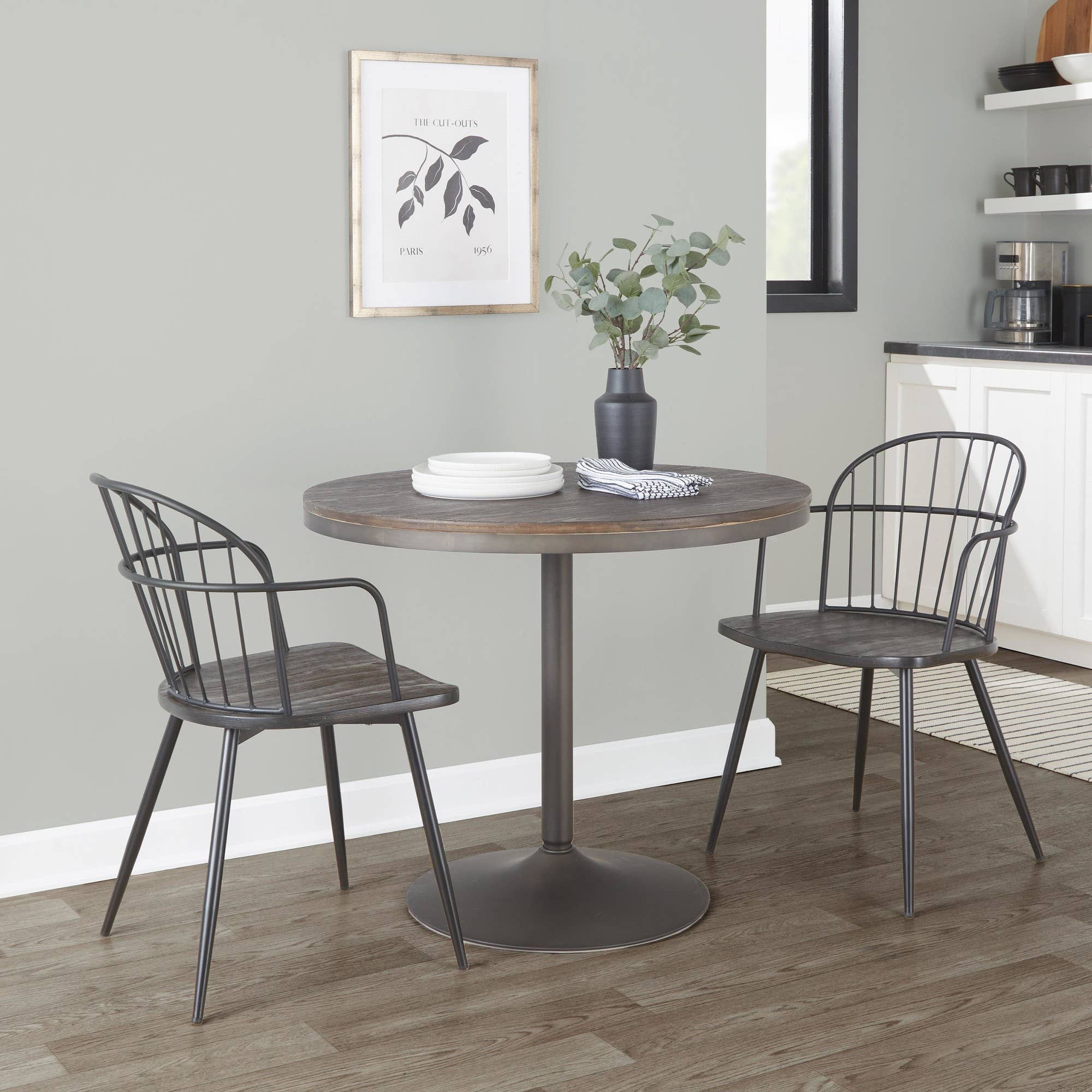 Black Metal Dark Walnut Wood Riley Arm Chair - Set of 2 for wholesale on Faire16