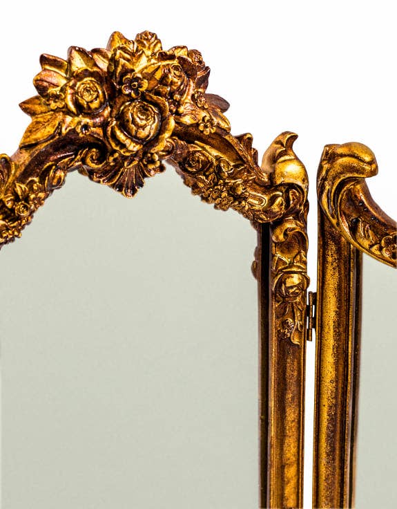 McGowan & Rutherford Ltd - Wholesale Vanity Mirror - Antique Gold Ornate Floral Dressing Table Mirror1