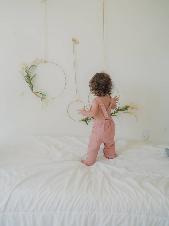 The Darcy - Sweet Pink- Organic Muslin Adjustable Overalls for wholesale by Mimi & Me