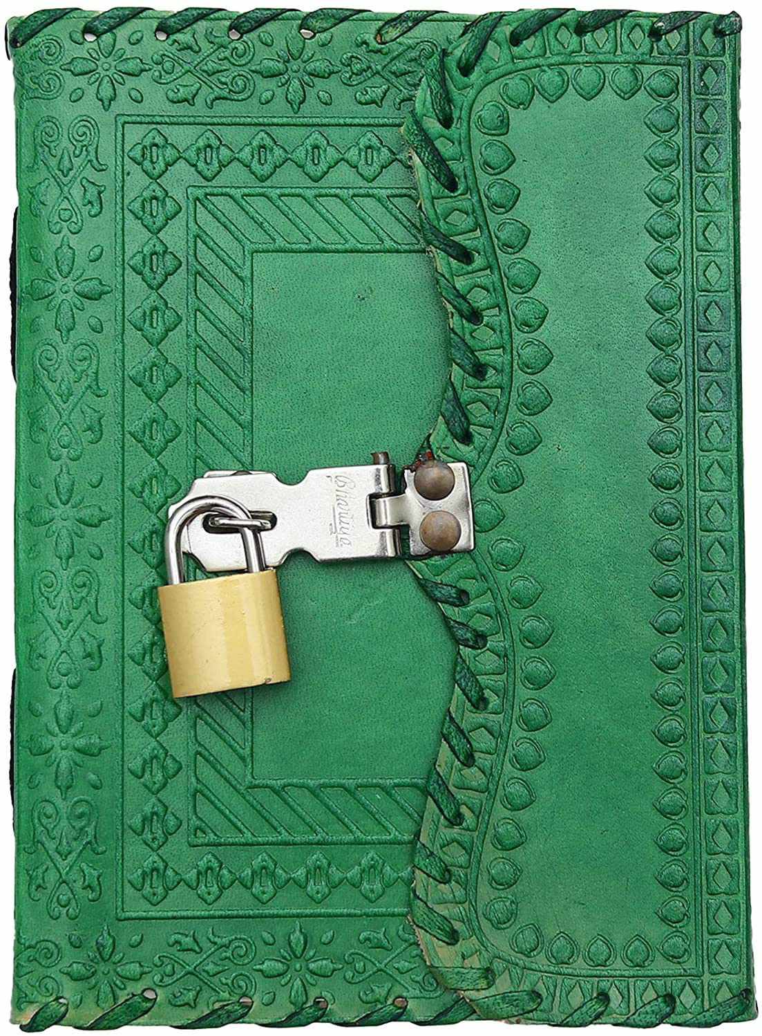 Tuzech Leather - Vente Journal intime - Journal en cuir TUZECH pour hommes et femmes, carnet en cuir pour écrire des poèmes, carnet de croquis, carnet de notes pour tenir des registres, mémoire personnel avec serrure et clé - Non ligné 7 pouces37