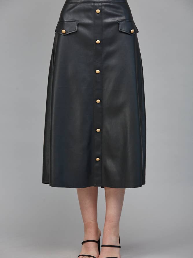 KNAP FORAN HØJTALJET NEDERDEL I IMITERET LÆDER FS50039 for engroshandel hos FATE