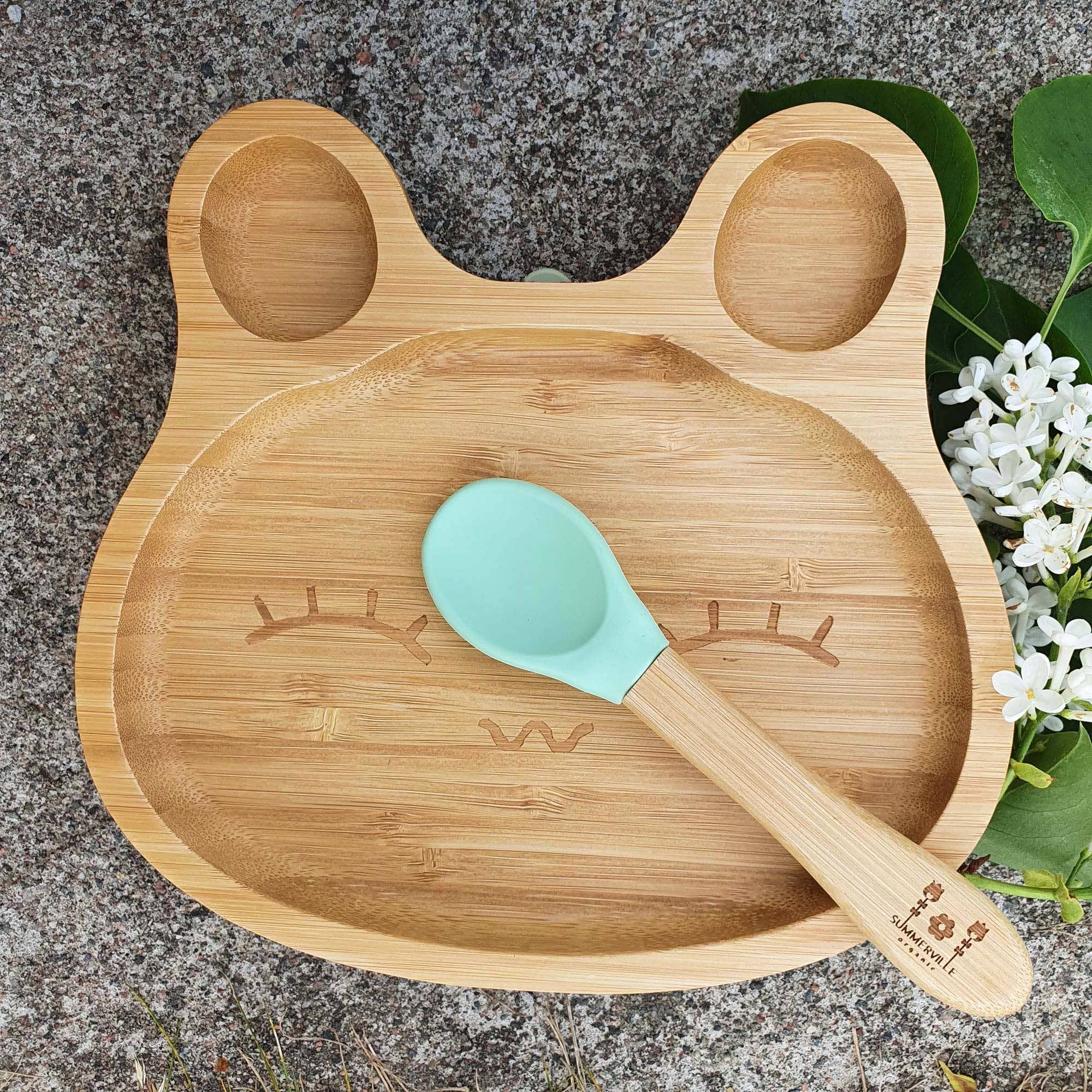 Summerville organic – wholesale Dinnerware set – Kids & Baby – Kids Bamboo Tableware Rabbit Cameo Green4