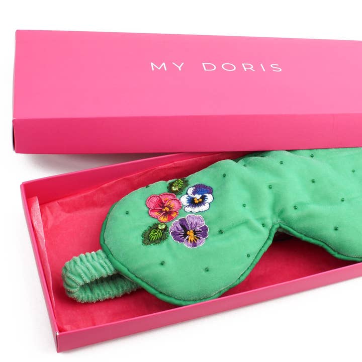 My Doris - Wholesale Sleep/Eye Mask - MINT GREEN PANSY SLEEP EYE MASK2