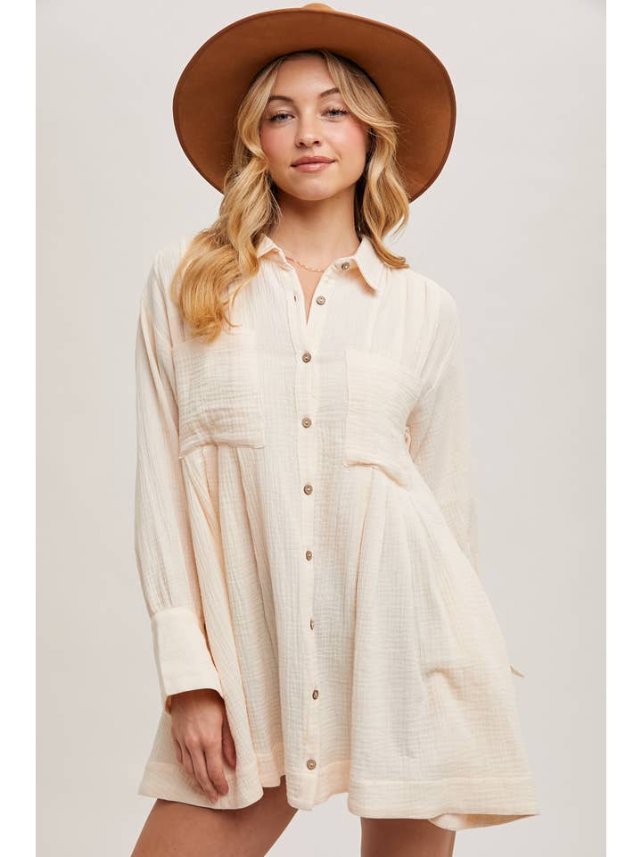 Bluivy - Wholesale Dress - Women's - BUTTON DOWN SHIRT TUNIC DRESS
