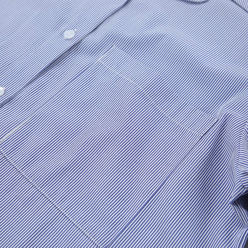 Bleu Chemise courte rayée à manches longues pour femmes SKT270 en vente sur Faire15