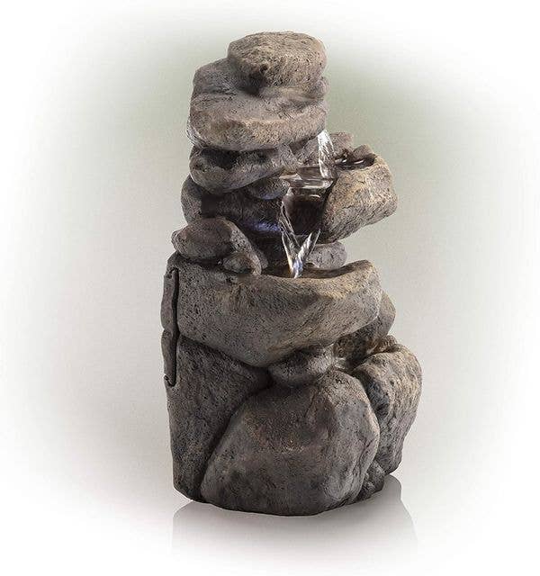 Alpine Corporation - Wholesale Decorative Tabletop Object - Alpine Corporation Tiered Rock Tabletop Fountain with LED10