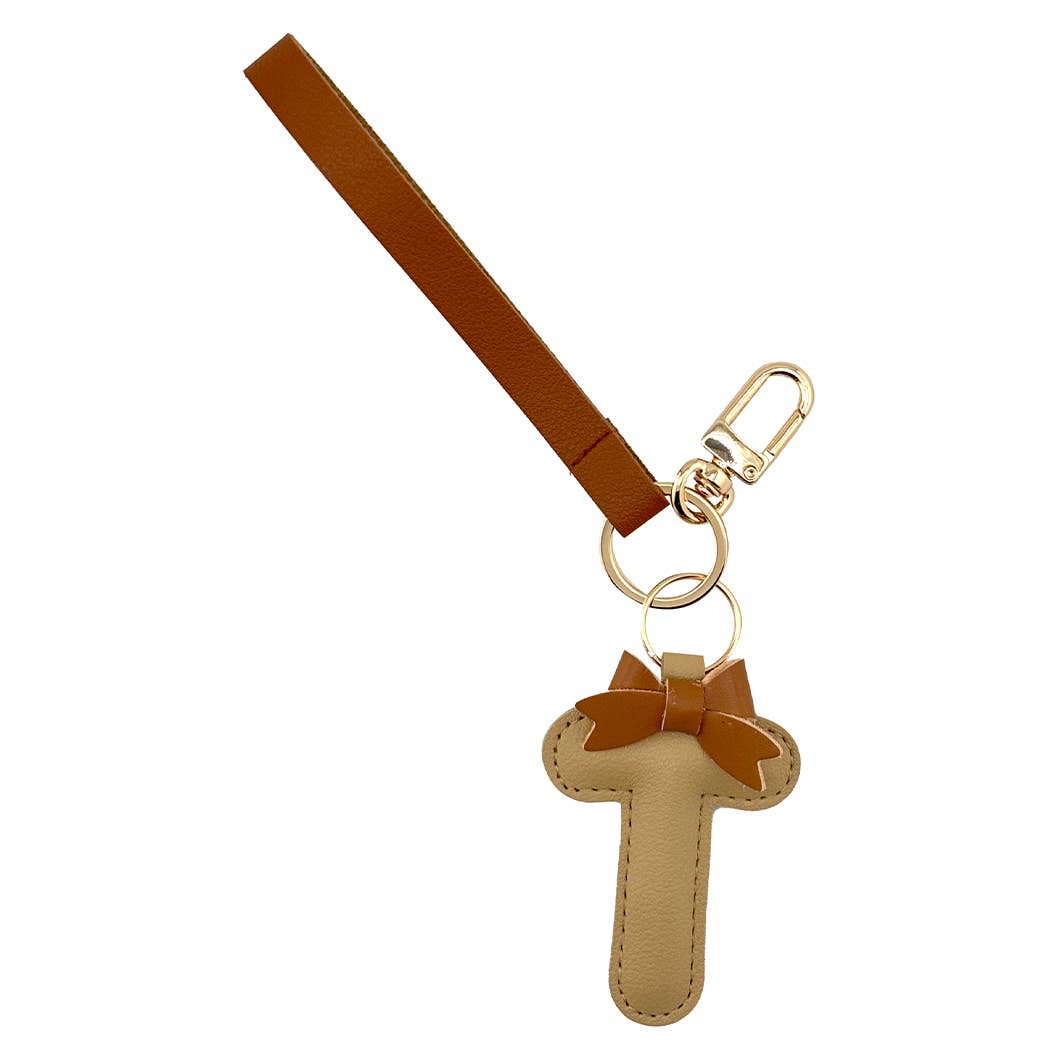 Fashion City - Wholesale Keychain – Women's - Alphabet with Bow Faux Leather Key Chain Bag Charm0