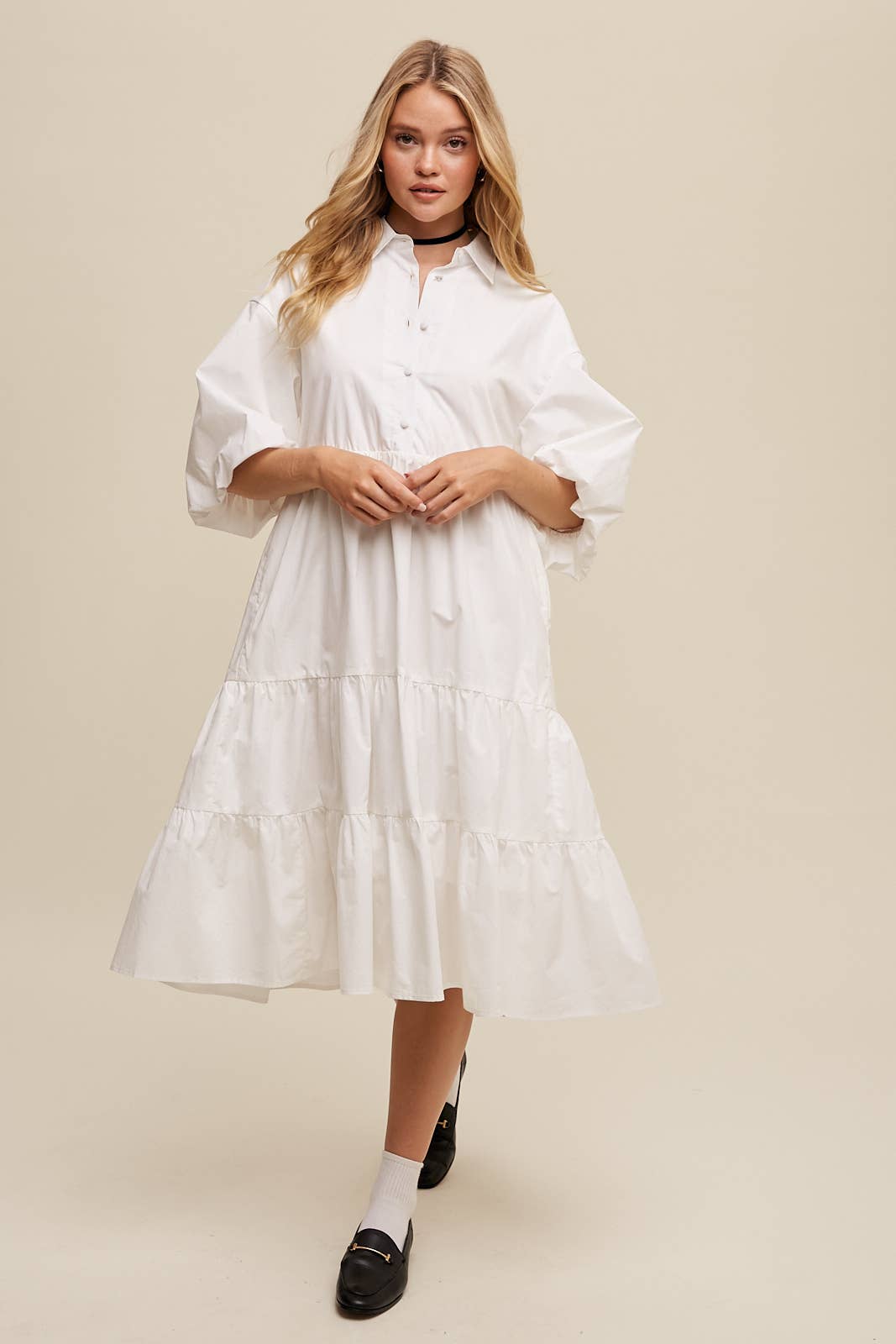Listicle - Wholesale Dress - Women's - Tiered Poplin Shirt Dress32