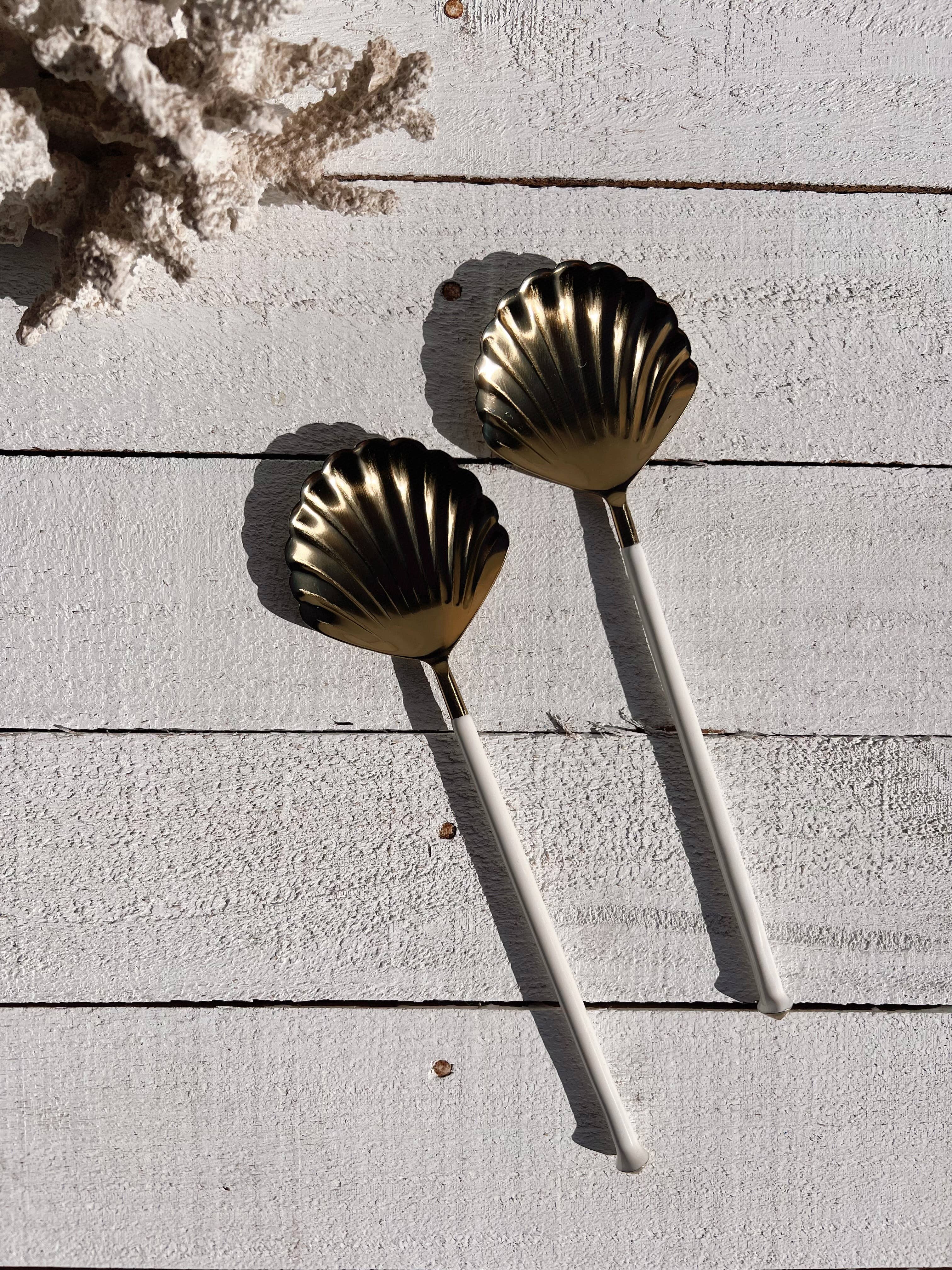 saide. - Wholesale Serving utensil - gold clam shell salad servers | set