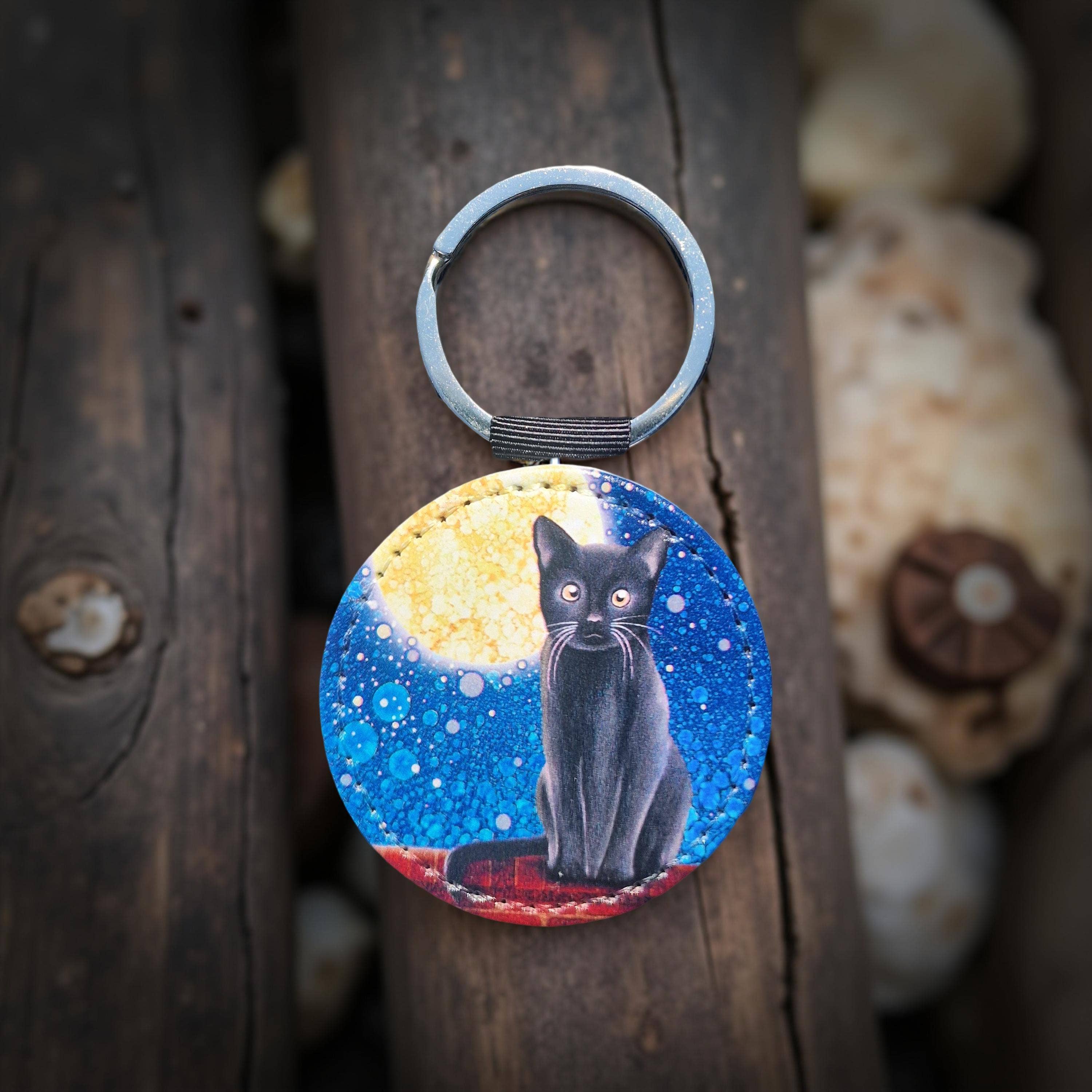 By Jo Crafts – Porta-chaves - Unissexo por atacado – 104-KR - Porta-chaves de Gato Preto em Pele Sintética1