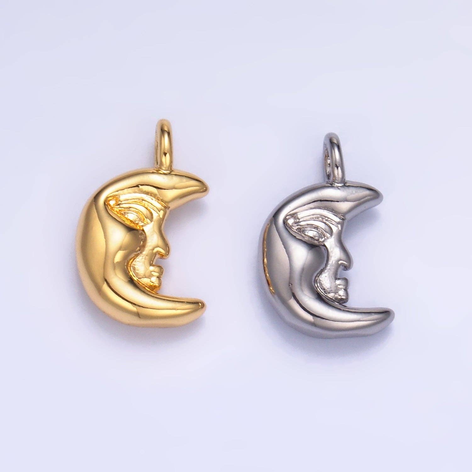 Aim Eternal - Wholesale Individual Charm/Pendant - 24K Gold Filled Celestial Crescent Moon Face Charm in Gold & Silver | W8333