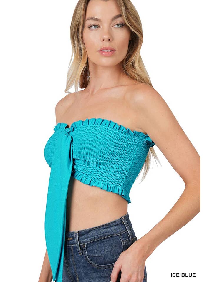 Vanilla Monkey – wholesale Blouse – Women’s – Soft French Terry Smocked Tie Front Tube Top4
