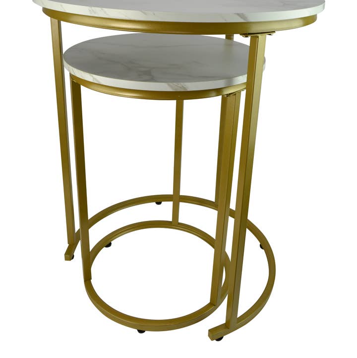 Three Star IM/EX Inc. - Wholesale Side Table - PAIR OF MARBLE STYLE & GOLD NESTED TABLE, 24X20 & 20X140