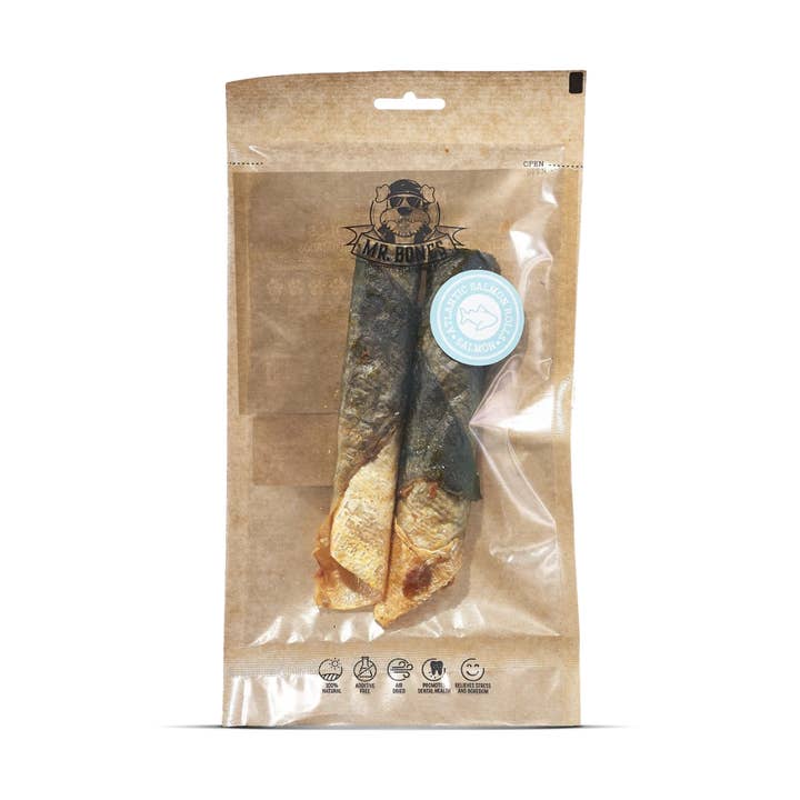 Natürlicher Snack für Hunde - Lachsröllchen für den Großhandel von Mr.Bones - Natural Pet Products