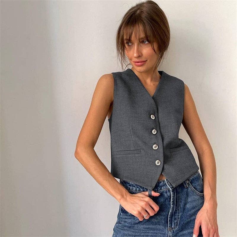 UZ Wholesale Store - Wholesale Kostuum - Dames - Effen gekleurd vest met V-hals en westernbroekpak met rechte pijpen11