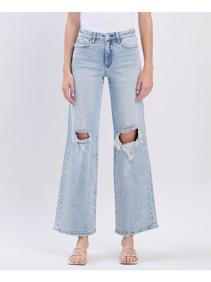 SLICK HIGH RISE DISTRESSED WIDE JEANS LV1862 for wholesale on Faire7