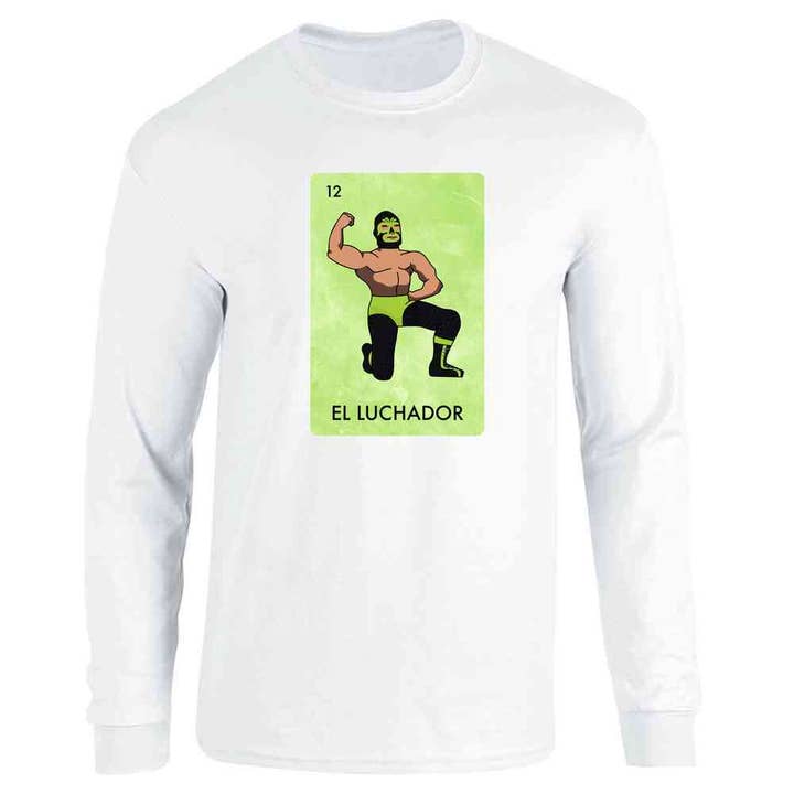 El Luchador Parodia de Lotería Mexicana Máscara de Luchador Manga Larga para venta al por mayor de Pop Threads