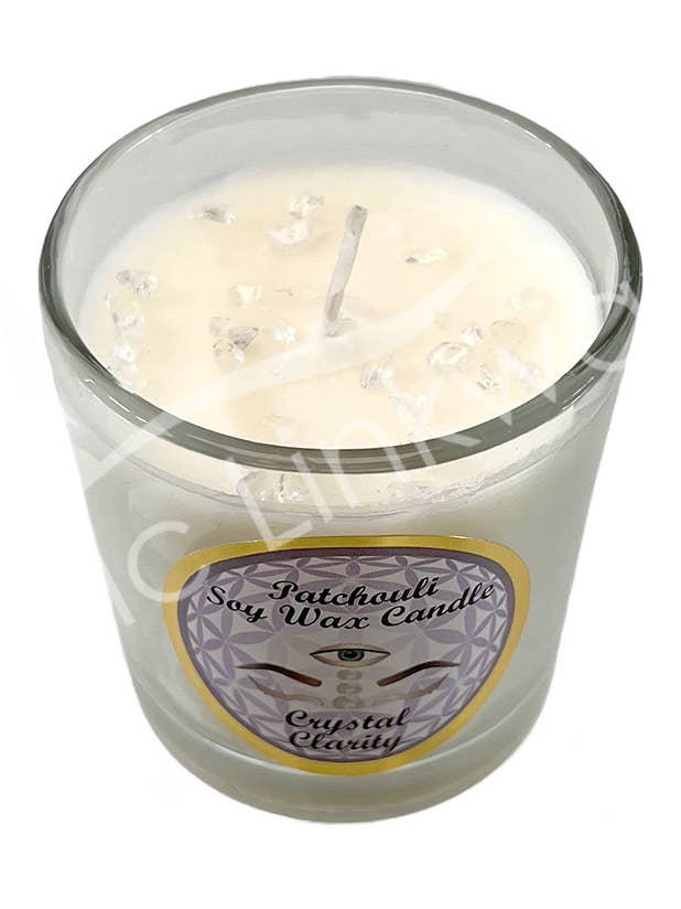 CANDLE VOTIVE -PATCHOULI WITH CRYSTAL QUARTZ/CLARITY (PK 6) for wholesale by Oceanic Linkways Inc