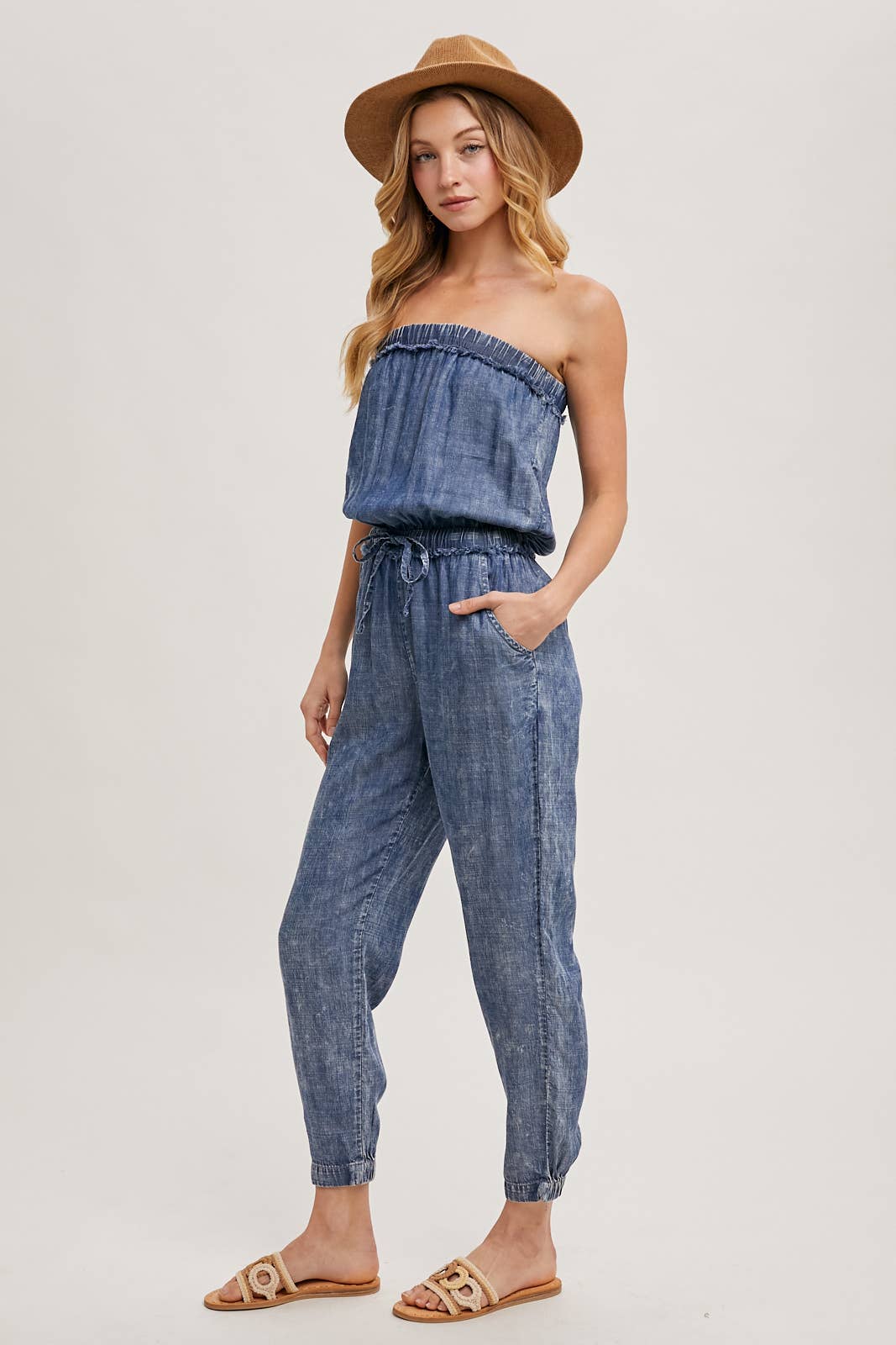 WASHED DENIM ACID WASH TUBE JUMPSUIT for wholesale on Faire4