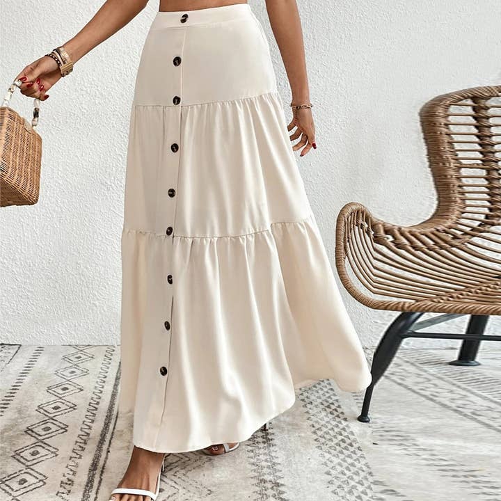 Apricot Stylish Elasticated Waist Button Panelled Maxi Skirt for wholesale on Faire