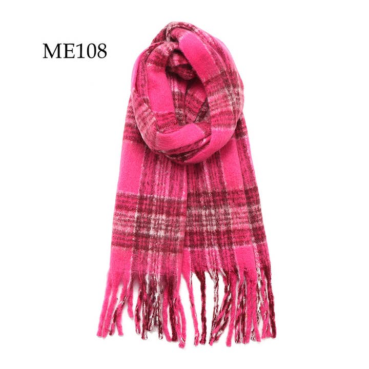 Adorro - Wholesale Scarf - Women's - Soft Chunky Oblong Multi Color Plaid Fleece Scarf