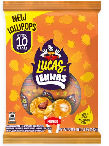 Lucas Lenwas Lollipops Mango 6 Count for wholesale by Mr. YuYu's Chililicious Candy