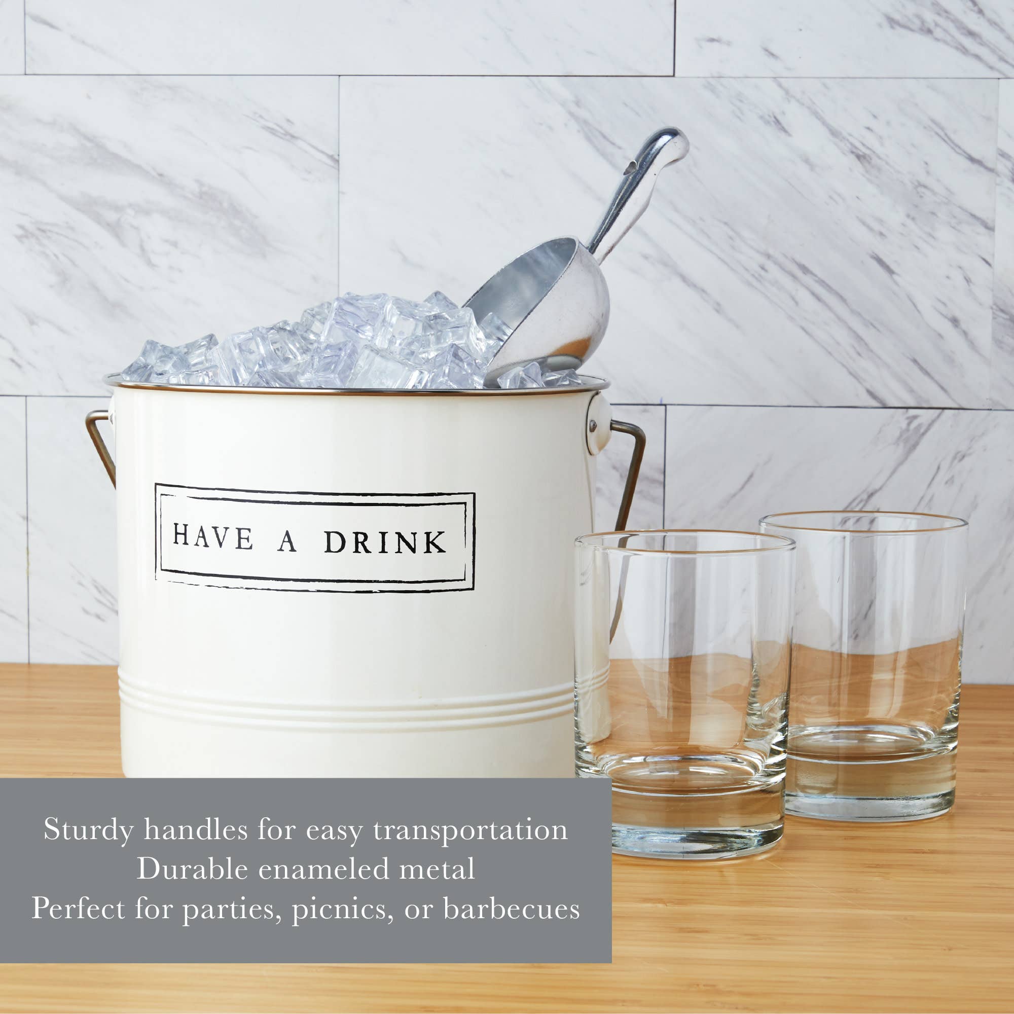 Twine - Wholesale Ice Bucket - Galvanized Metal Ice Bucket and Scoop Have A Drink in White4