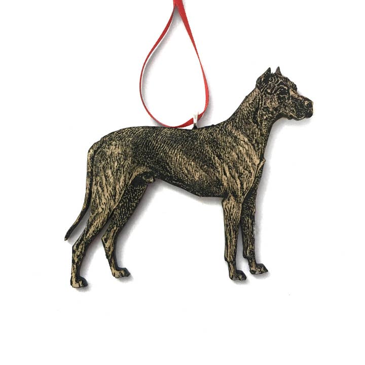 Great Dane Dog Ornament - Laser Cut Wood Antique Image for wholesale by Toad Hill Farm