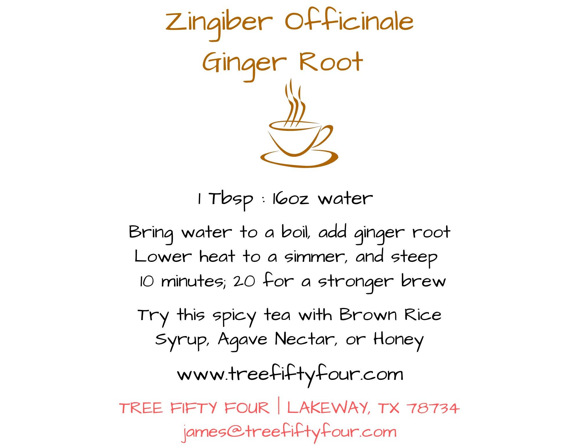 Tree Fifty Four - Wholesale Health/Detox Tea - Ginger Root 6-Pack Sachet Set | 3.5" x 4.75"4