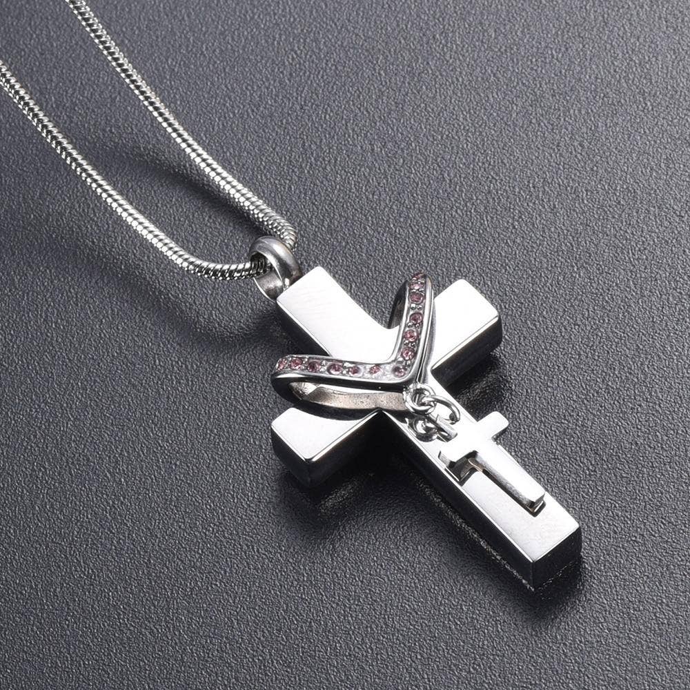 Cherished Emblems – wholesale Pendant/charm necklace – Silver Cross & Rhinestone Rosary Cremation Urn Necklace6