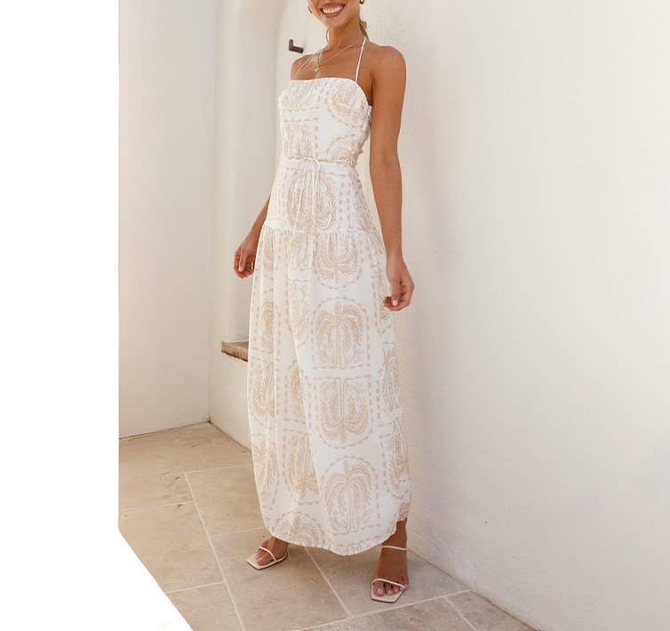 HIDDENBRAND - Wholesale Dress - Women's - Casual floral halter Beach Hawaiian vacation dress6