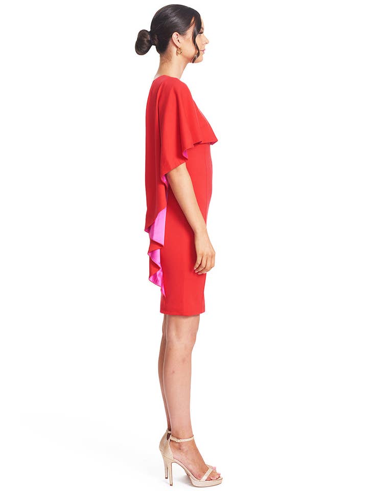 Rød/Fuchsia Shero Asymmetric Dress: En skulder strikket kappekjole - rød for engroshandel på Faire4