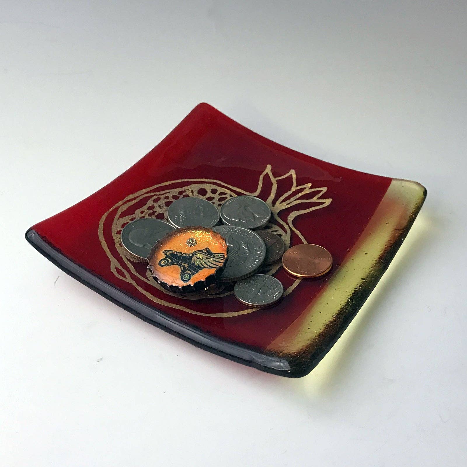 Kiku Handmade | Contemporary Fused Glass Home Goods - Wholesale Decorative Plate/Dish/Bowl - Pomegranate Fused Glass 4.5" Catch-all Dish1