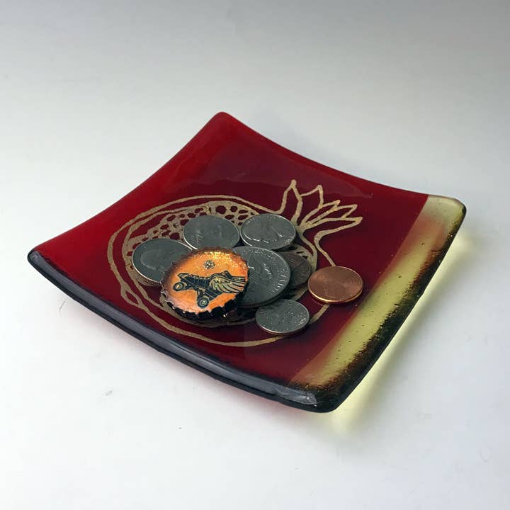 Kiku Handmade | Contemporary Fused Glass Home Goods - Wholesale Decorative Plate/Dish/Bowl - Pomegranate Fused Glass 4.5" Catch-all Dish1