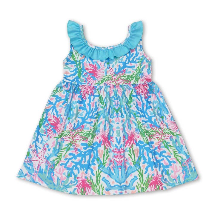 Sleeveless light blue watercolor girls summer dress for wholesale by Yawoo Garments