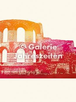 Trier Kaiserthermen art postcard for wholesale by Karen Utermann Galerie Jahreszeiten